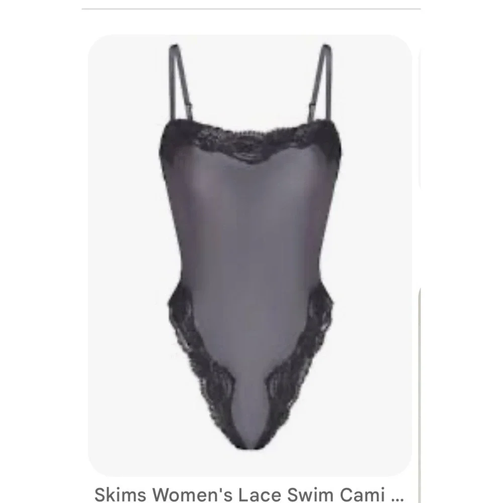 Skims Lace‎ Swim Cami One Piece Lingerie Bodysuit Gunmetal Gray 3X